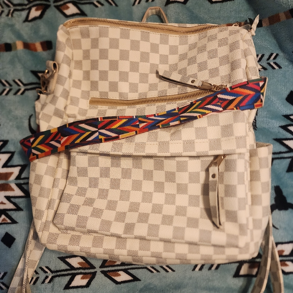 Cream checkered backpack/handbag